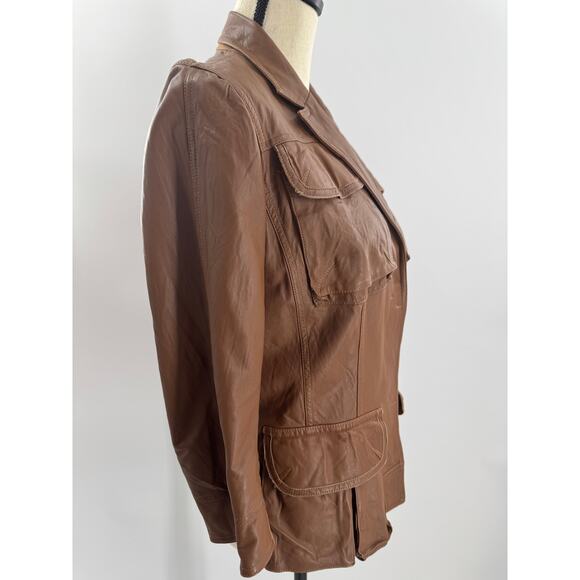 9/15 Exclusively for Saks Fifth Ave Brown Leather Utility Jacket Blazer 10 M - Picture 3 of 16